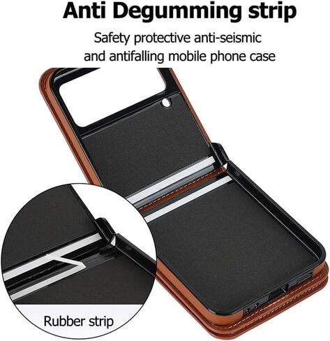 Pu Leather Case for Samsung Galaxy Z Flip 4,Zipper Case,Multifunctional Kickstand, Card Holder,Adjustable Shoulder Strap Flip Case Cover for Samsung Galaxy Z Flip 4 (Brown) in Saudi Arabia