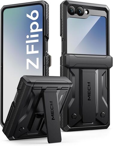 TONGATE for Z Flip 6 Case with Kickstand & Belt-Clip, [Hinge Protection Cover][Bulit-in Screen Protector] Military Grade Shockproof Phone Case for Samsung Galaxy Z Flip 6 5g 2024, Black in Saudi Arabia