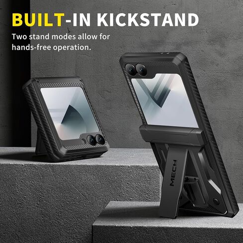 TONGATE for Z Flip 6 Case with Kickstand & Belt-Clip, [Hinge Protection Cover][Bulit-in Screen Protector] Military Grade Shockproof Phone Case for Samsung Galaxy Z Flip 6 5g 2024, Black in Saudi Arabia