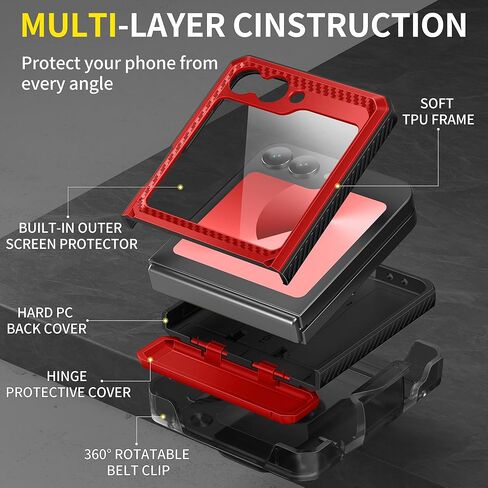 TONGATE for Z Flip 6 Case with Kickstand & Belt-Clip, [Hinge Protection Cover][Bulit-in Screen Protector] Military Grade Shockproof Phone Case for Samsung Galaxy Z Flip 6 5g 2024, Black in Kuwait