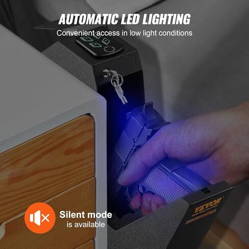 بندقية مثبتة في Vevor آمنة للمسدسات والبنادق البيومترية آمنة مع ثلاث طرق وصول سريعة من بصمات الأصابع وكلمات المرور والمفاتيح ، مسدس آمن للمسدس واحد للمنزل ، السرير ، منضدة ، الجدار in Kuwait