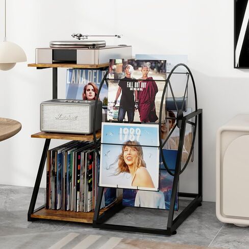 Record Player Stand with Ferris Wheel for Vinyl Display, Turntable Stand with Vinyl Storage Shelf,Record Cabinet, Vintage Record Player Table for Living Room, Bedroom, Studio (Retro) in Kuwait