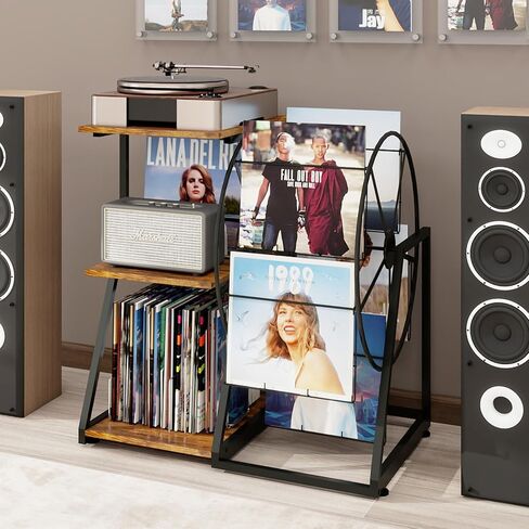 Record Player Stand with Ferris Wheel for Vinyl Display, Turntable Stand with Vinyl Storage Shelf,Record Cabinet, Vintage Record Player Table for Living Room, Bedroom, Studio (Retro) in Kuwait