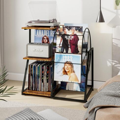 Record Player Stand with Ferris Wheel for Vinyl Display, Turntable Stand with Vinyl Storage Shelf,Record Cabinet, Vintage Record Player Table for Living Room, Bedroom, Studio (Retro) in Kuwait
