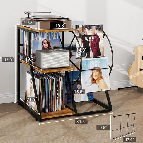 Record Player Stand with Ferris Wheel for Vinyl Display, Turntable Stand with Vinyl Storage Shelf,Record Cabinet, Vintage Record Player Table for Living Room, Bedroom, Studio (Retro) in Kuwait