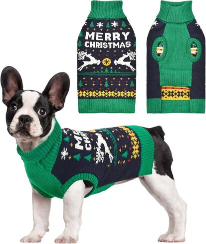 Vehomy Christmas Dog Sweater Xmas Pet Dog Clothes Dog Cat Turtleneck Knitwear with Christmas Trees Elks Snowflakes Christmas Knitted Sweater Shirt Pullover Apparel for Small Medium Dogs XL in Saudi Arabia