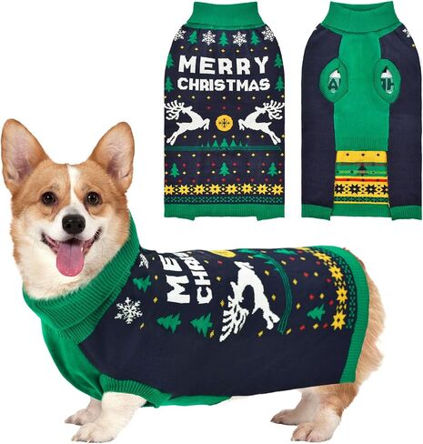 Vehomy Christmas Dog Sweater Xmas Pet Dog Clothes Dog Cat Turtleneck Knitwear with Christmas Trees Elks Snowflakes Christmas Knitted Sweater Shirt Pullover Apparel for Small Medium Dogs XL in Saudi Arabia