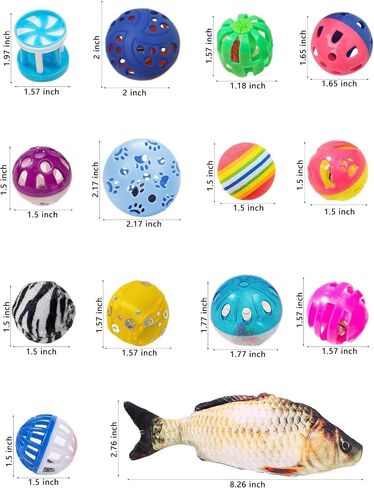 19 Piece Cat Toys Pack - 5 Bell Balls, 10 Plush Balls, 4 Spring Toys - Kitten Toys for Indoor Cats in Saudi Arabia