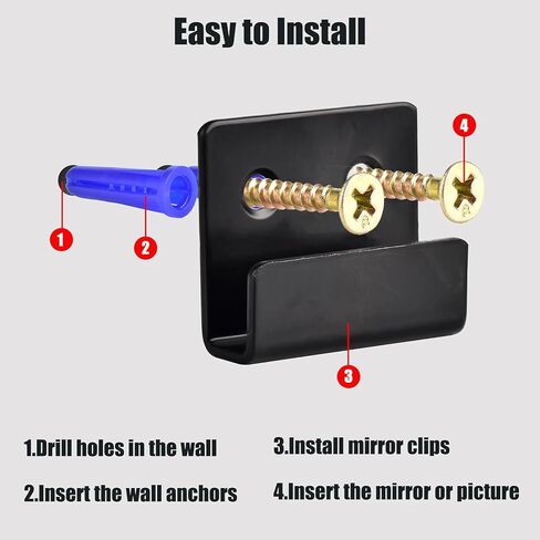 10 Pack Wall Mounted Mirror Clips Stainless Steel U Brackets with Screws Mirror Hanging Kit Heavy Duty Picture Hooks Tile Hanger for Large Mirrors, Picture Frame Ceramic Wall Display in Saudi Arabia