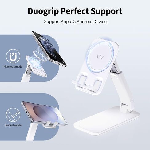 iWalk Magnetic Phone Stand for Desk و Angle and Aumnted Admable Mobile Holder ، وقصة مغناطيس قابلة للطي متوافق مع iPhone 16 15 14 13 12 Pro Max و Magsafe ، White in Kuwait