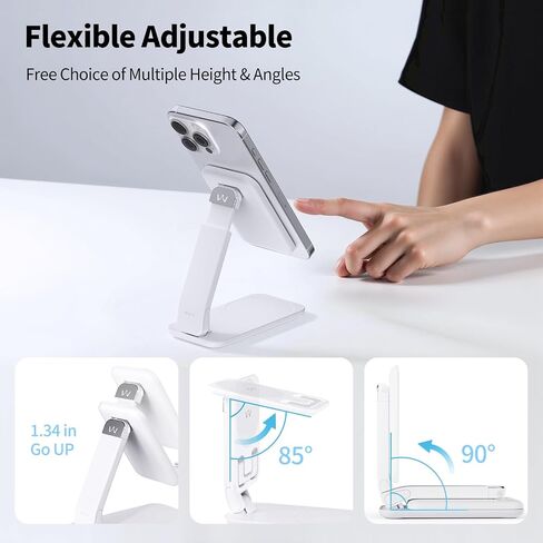 iWalk Magnetic Phone Stand for Desk و Angle and Aumnted Admable Mobile Holder ، وقصة مغناطيس قابلة للطي متوافق مع iPhone 16 15 14 13 12 Pro Max و Magsafe ، White in Kuwait