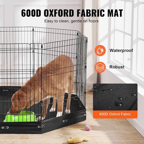 Vevor Dog Playpen ، 8 PCS 24 × 24 في ألواح قابلة للطي المعدنية للحيوانات الأليفة القلم ، سور الكلاب في داخلي وخارجي مع الباب ، حقيبة تخزين ووسادة أسفل ، Pet Playpen للكلاب والقطط والحيوانات الصغيرة الأخرى in Kuwait