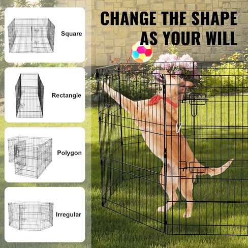 Vevor Dog Playpen ، 8 PCS 24 × 24 في ألواح قابلة للطي المعدنية للحيوانات الأليفة القلم ، سور الكلاب في داخلي وخارجي مع الباب ، حقيبة تخزين ووسادة أسفل ، Pet Playpen للكلاب والقطط والحيوانات الصغيرة الأخرى in Kuwait