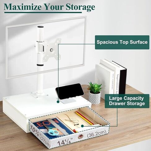 TEAMIX Monitor Stand Riser with Drawer, Free-Standing Desk Stand Mount Riser, Small TV Stand, Fits 13''-32" Screens, Adjustable Height, Swivel, Tilt, Rotation, VESA 75x75, 100x100mm in Saudi Arabia