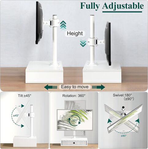 TEAMIX Monitor Stand Riser with Drawer, Free-Standing Desk Stand Mount Riser, Small TV Stand, Fits 13''-32" Screens, Adjustable Height, Swivel, Tilt, Rotation, VESA 75x75, 100x100mm in Saudi Arabia