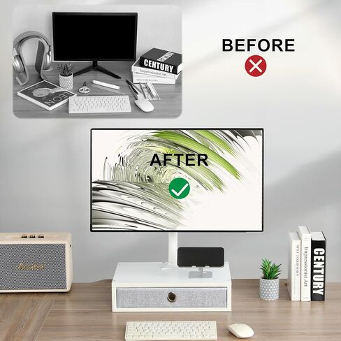 TEAMIX Monitor Stand Riser with Drawer, Free-Standing Desk Stand Mount Riser, Small TV Stand, Fits 13''-32" Screens, Adjustable Height, Swivel, Tilt, Rotation, VESA 75x75, 100x100mm in Saudi Arabia