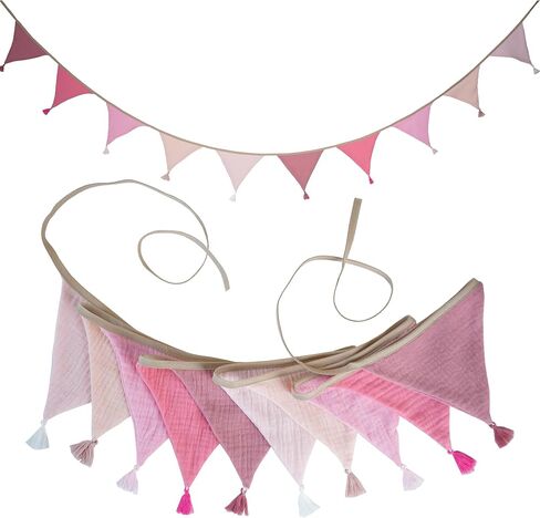 Fabric Bunting Banner, 2 Pack Handmade Neutral String Banner with Tassel Each 8.5 ft 10 Flags Nursery Wall Hanging Wedding Birthday Home Baby Shower Party Decoration Bunting (Blue 2 Packs) in Saudi Arabia