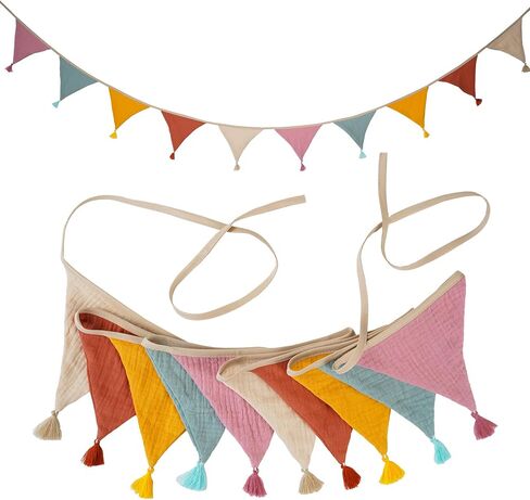 Fabric Bunting Banner, 2 Pack Handmade Neutral String Banner with Tassel Each 8.5 ft 10 Flags Nursery Wall Hanging Wedding Birthday Home Baby Shower Party Decoration Bunting (Blue 2 Packs) in Saudi Arabia