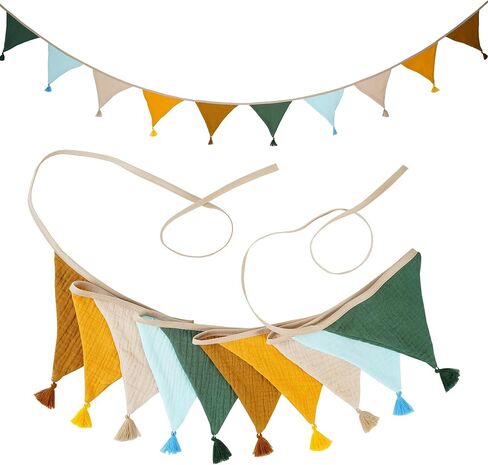 Fabric Bunting Banner, 2 Pack Handmade Neutral String Banner with Tassel Each 8.5 ft 10 Flags Nursery Wall Hanging Wedding Birthday Home Baby Shower Party Decoration Bunting (Blue 2 Packs) in Saudi Arabia
