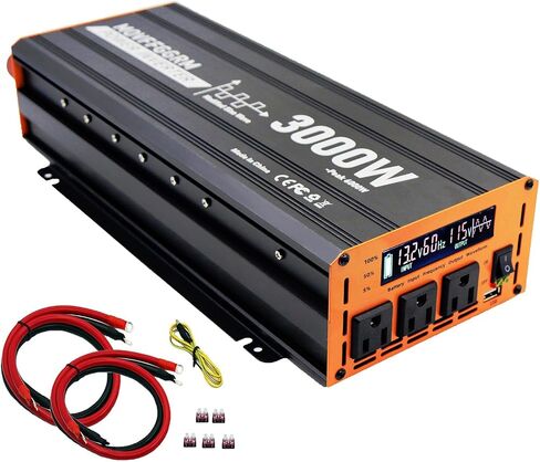 محول عاكس الطاقة 3000 واط ، CAR/TRACK/RV 12V DC إلى 110 فولت AC ، مع عرض LED ، 3AC منافذ ، منفذ USB in Kuwait