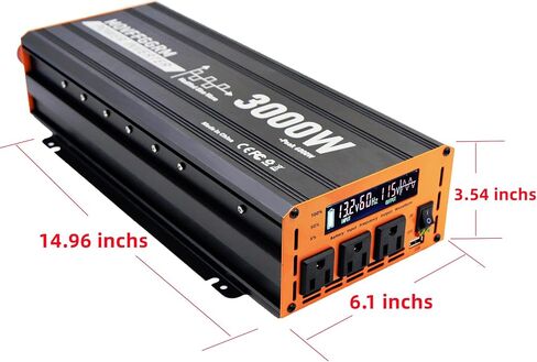 محول عاكس الطاقة 3000 واط ، CAR/TRACK/RV 12V DC إلى 110 فولت AC ، مع عرض LED ، 3AC منافذ ، منفذ USB in Kuwait