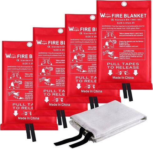 Wucgea Fire Blanket for Home and Kitchen - 4 pack Safety Fiberglass Emergency Fire Blankets Suppression Flame Retardant for School Fireplace Grill Car Office Garage Welding Warehouse 3.3ft x 3.3ft in Saudi Arabia