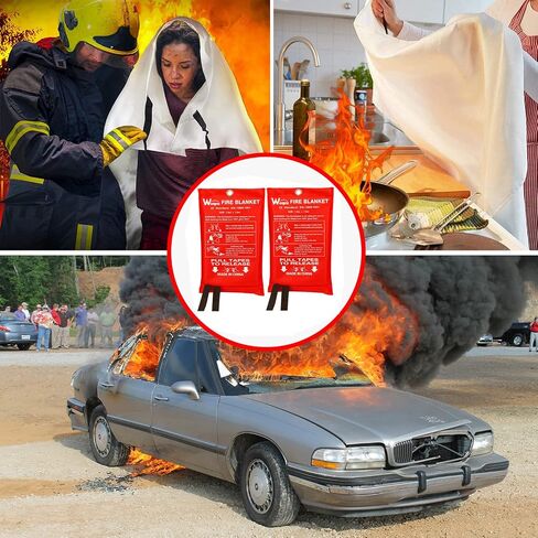 Wucgea Fire Blanket for Home and Kitchen - 4 pack Safety Fiberglass Emergency Fire Blankets Suppression Flame Retardant for School Fireplace Grill Car Office Garage Welding Warehouse 3.3ft x 3.3ft in Saudi Arabia