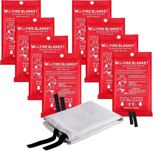 Wucgea Fire Blanket for Home and Kitchen - 4 pack Safety Fiberglass Emergency Fire Blankets Suppression Flame Retardant for School Fireplace Grill Car Office Garage Welding Warehouse 3.3ft x 3.3ft in Kuwait