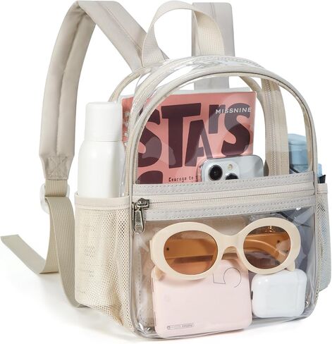 Missnine Mini Clear Backpack for Stadium Events, Small Clear Bag Stadium Approved PVC for Festivals, Concert Sport Events (Classic, Khaki-Classic) in Kuwait