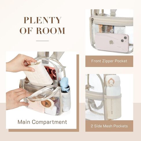 Missnine Mini Clear Backpack for Stadium Events, Small Clear Bag Stadium Approved PVC for Festivals, Concert Sport Events (Classic, Khaki-Classic) in Kuwait