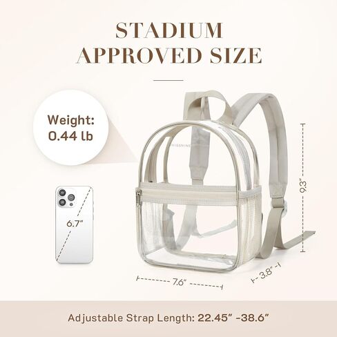 Missnine Mini Clear Backpack for Stadium Events, Small Clear Bag Stadium Approved PVC for Festivals, Concert Sport Events (Classic, Khaki-Classic) in Kuwait