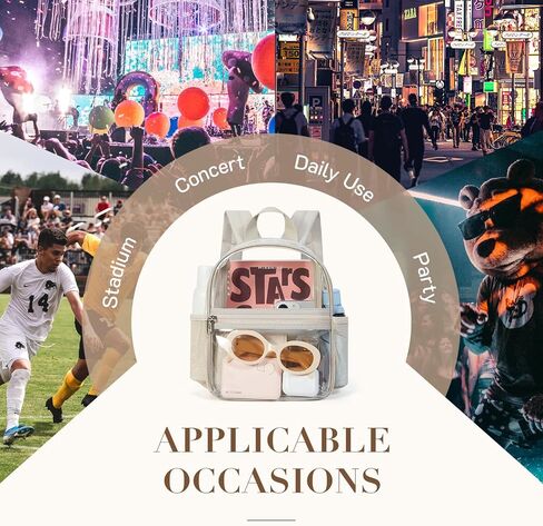 Missnine Mini Clear Backpack for Stadium Events, Small Clear Bag Stadium Approved PVC for Festivals, Concert Sport Events (Classic, Khaki-Classic) in Kuwait