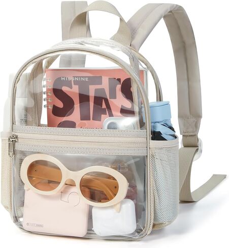 Missnine Mini Clear Backpack for Stadium Events, Small Clear Bag Stadium Approved PVC for Festivals, Concert Sport Events (Classic, Khaki-Classic) in Kuwait