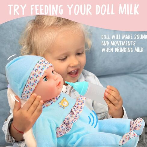 Toy Choi's 16 Inch Interactive Baby Doll Pink - Talking Feeding Dolls with Different Sounds and Accessories, Pretend Play Preschool Toys Gift for Toddlers 2 3 4 5+ Year Old Girls Boys in Saudi Arabia
