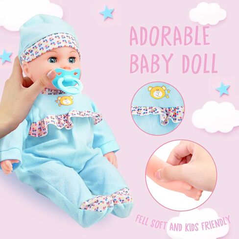 Toy Choi's 16 Inch Interactive Baby Doll Pink - Talking Feeding Dolls with Different Sounds and Accessories, Pretend Play Preschool Toys Gift for Toddlers 2 3 4 5+ Year Old Girls Boys in Saudi Arabia