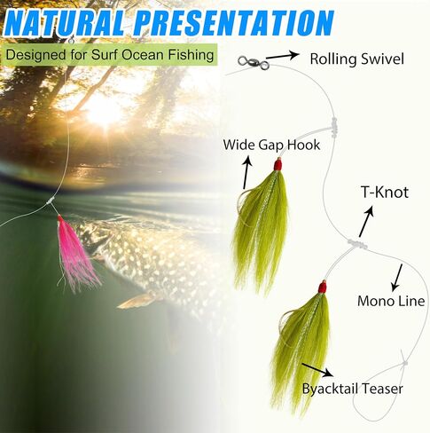 Saltwater Flounder Rigs Fishing Bait Rigs Hand Tied Hi Lo Rig Mylar Rig with Flash Teaser Hooks Mono Leader Swivels for Surf Ocean Porgy Snapper Sea Trout in Saudi Arabia