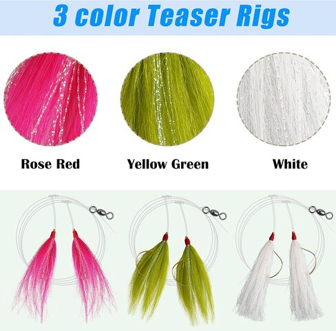 Saltwater Flounder Rigs Fishing Bait Rigs Hand Tied Hi Lo Rig Mylar Rig with Flash Teaser Hooks Mono Leader Swivels for Surf Ocean Porgy Snapper Sea Trout in Saudi Arabia