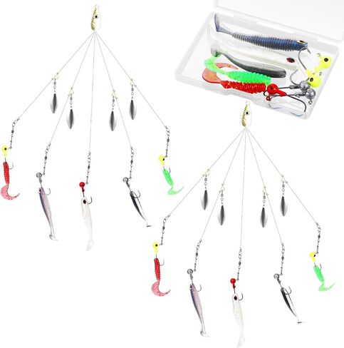 2 Pcs Umbrella Rig Fishing Lure Bass Bait Kit 5 Arms Baits Multi Lure Rigs for Trout Perch Walleye Freshwater Saltwater Boat Trolling in Saudi Arabia