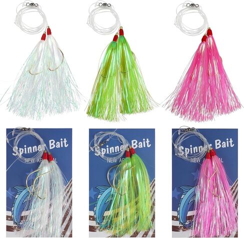 Saltwater Flounder Rigs Fishing Bait Rigs Hand Tied Hi Lo Rig Mylar Rig with Flash Teaser Hooks Mono Leader Swivels for Surf Ocean Porgy Snapper Sea Trout in Saudi Arabia