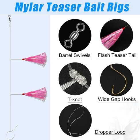 Saltwater Flounder Rigs Fishing Bait Rigs Hand Tied Hi Lo Rig Mylar Rig with Flash Teaser Hooks Mono Leader Swivels for Surf Ocean Porgy Snapper Sea Trout in Saudi Arabia