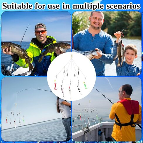 2 Pcs Umbrella Rig Fishing Lure Bass Bait Kit 5 Arms Baits Multi Lure Rigs for Trout Perch Walleye Freshwater Saltwater Boat Trolling in Saudi Arabia