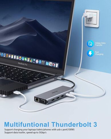 USB C Station Station Dual Swators 13 in 1 Triple Display USB C Hub لنظام التشغيل Windows مع HDMI 4K ، DP ، شاحن PD ، Gigabit Ethernet ، 5 منافذ USB ، قارئ بطاقة SD/TF ، MIC/Audio لـ Lenovo HP Dell XPS in Kuwait