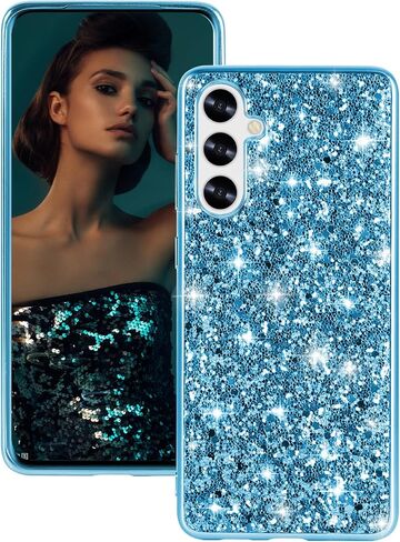 علبة السيليكون لـ Samsung Galaxy A16 5G Case Glitter Parkle Bling ، حالة خلفية هجينة غير مريحة ذات تأثير كبير على الغطاء الوقائي الثقيل لـ Samsung A16 Case for Women 6.7 "(Blue) in Kuwait