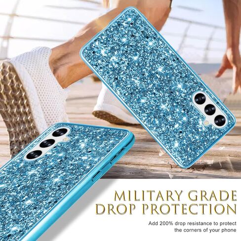 علبة السيليكون لـ Samsung Galaxy A16 5G Case Glitter Parkle Bling ، حالة خلفية هجينة غير مريحة ذات تأثير كبير على الغطاء الوقائي الثقيل لـ Samsung A16 Case for Women 6.7 "(Blue) in Kuwait