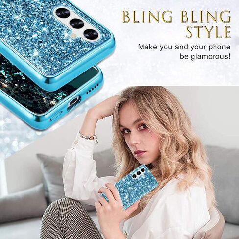 علبة السيليكون لـ Samsung Galaxy A16 5G Case Glitter Parkle Bling ، حالة خلفية هجينة غير مريحة ذات تأثير كبير على الغطاء الوقائي الثقيل لـ Samsung A16 Case for Women 6.7 "(Blue) in Kuwait