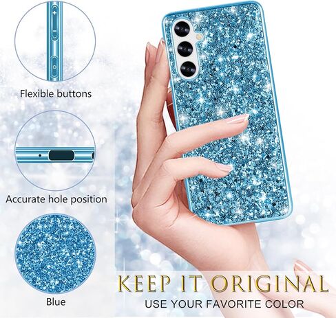 علبة السيليكون لـ Samsung Galaxy A16 5G Case Glitter Parkle Bling ، حالة خلفية هجينة غير مريحة ذات تأثير كبير على الغطاء الوقائي الثقيل لـ Samsung A16 Case for Women 6.7 "(Blue) in Kuwait