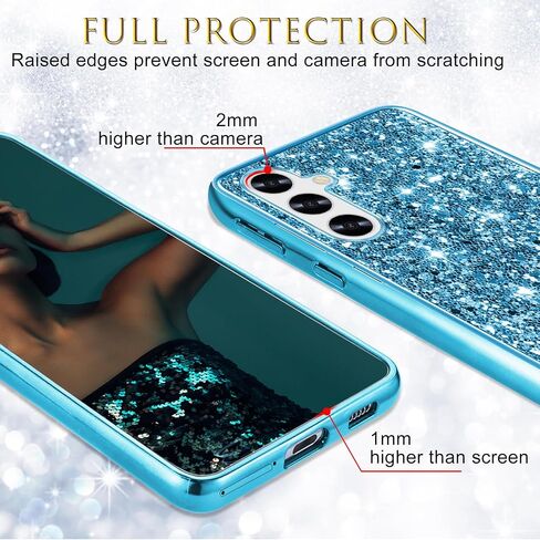 علبة السيليكون لـ Samsung Galaxy A16 5G Case Glitter Parkle Bling ، حالة خلفية هجينة غير مريحة ذات تأثير كبير على الغطاء الوقائي الثقيل لـ Samsung A16 Case for Women 6.7 "(Blue) in Kuwait