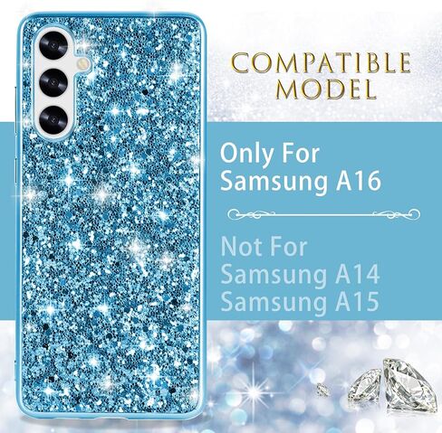 علبة السيليكون لـ Samsung Galaxy A16 5G Case Glitter Parkle Bling ، حالة خلفية هجينة غير مريحة ذات تأثير كبير على الغطاء الوقائي الثقيل لـ Samsung A16 Case for Women 6.7 "(Blue) in Kuwait