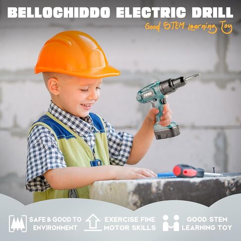 Bellochiddo Electric Toy Drill - Pray Play Power Tools Set - Construction Toddler Tool With With Wresistic Light و Sound - Preschool Gift for Boys & Girls (Red) in Kuwait