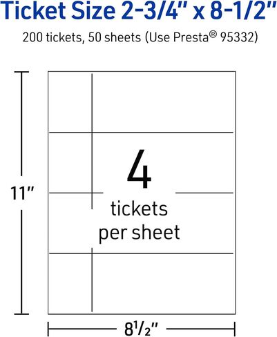 Avery Printable Rectangle Tickets, 2-3/4" x 8-1/2", Glossy White Cardstock, Laser/Inkjet, 100 Total in Saudi Arabia